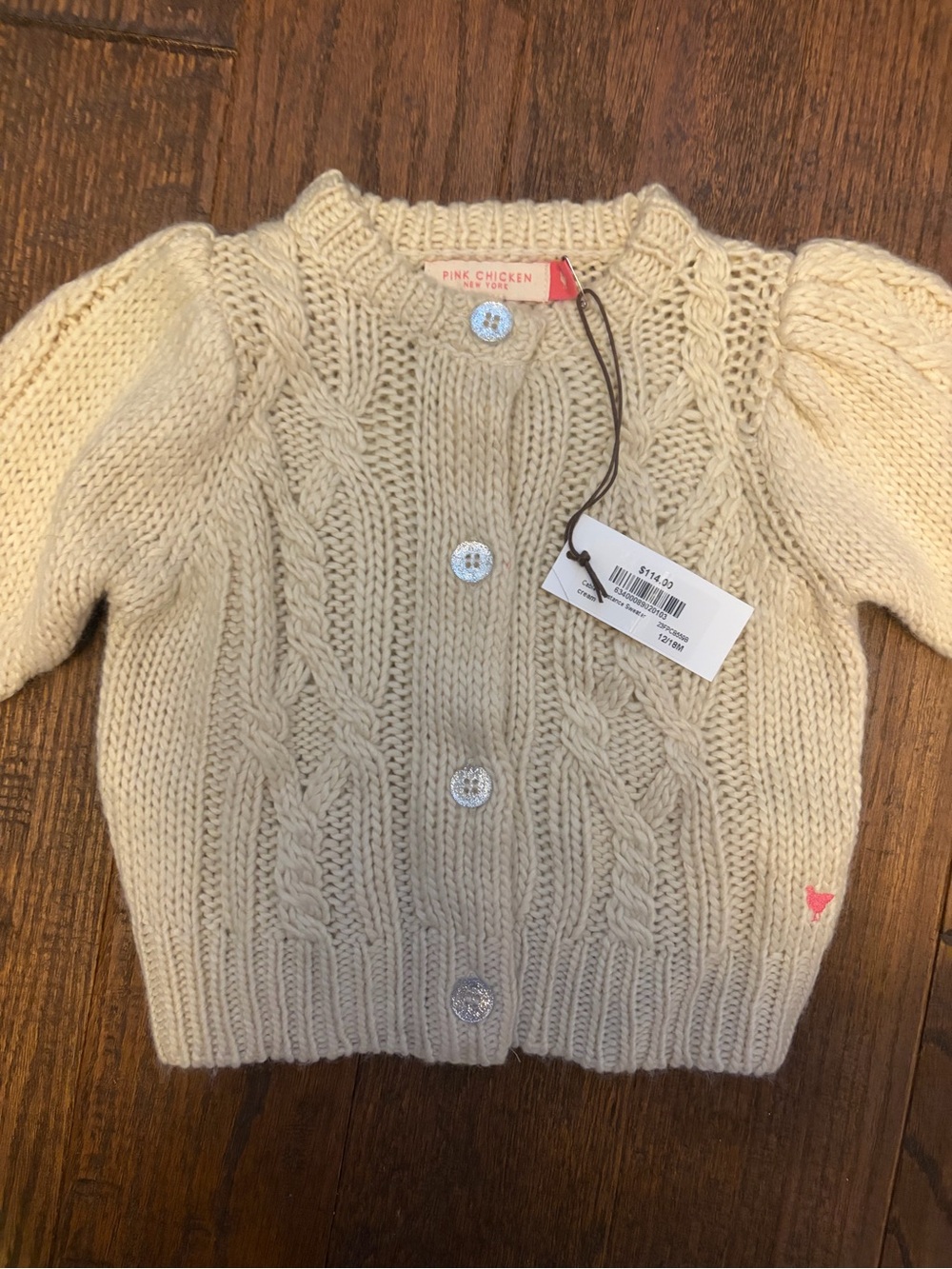 NWT Never Worn Pink Chicken Cable Constance Sweater 12-18M size
